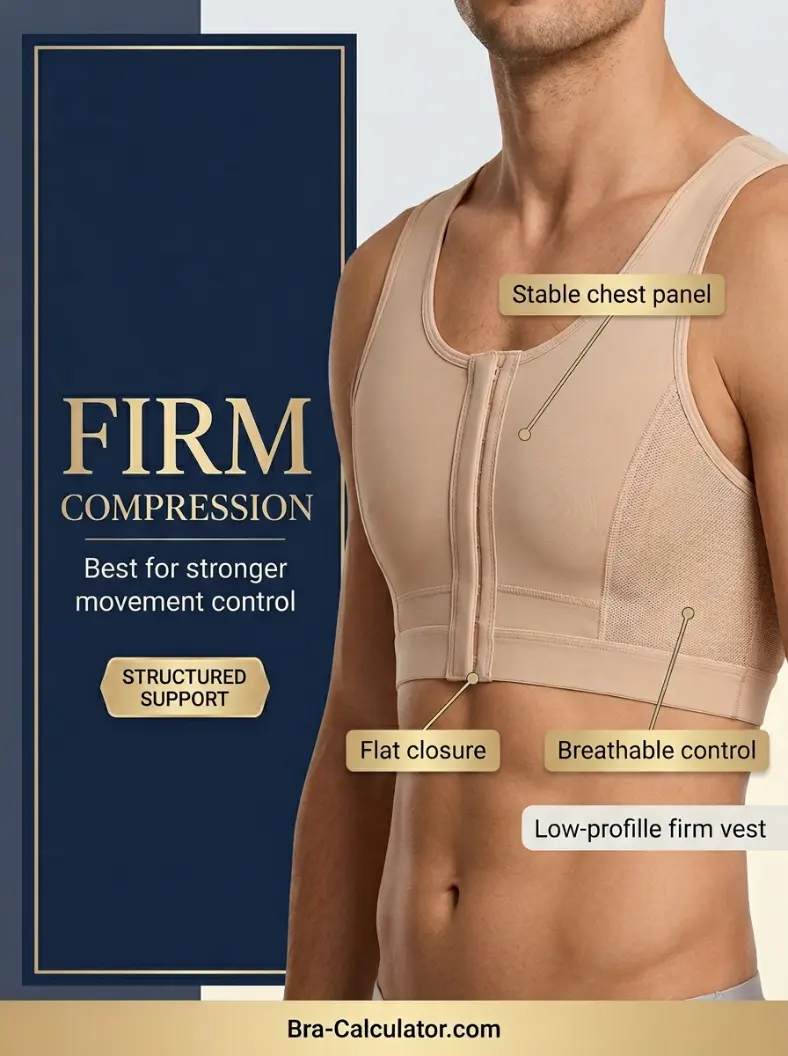 Firm gynecomastia compression vest for stronger chest support
