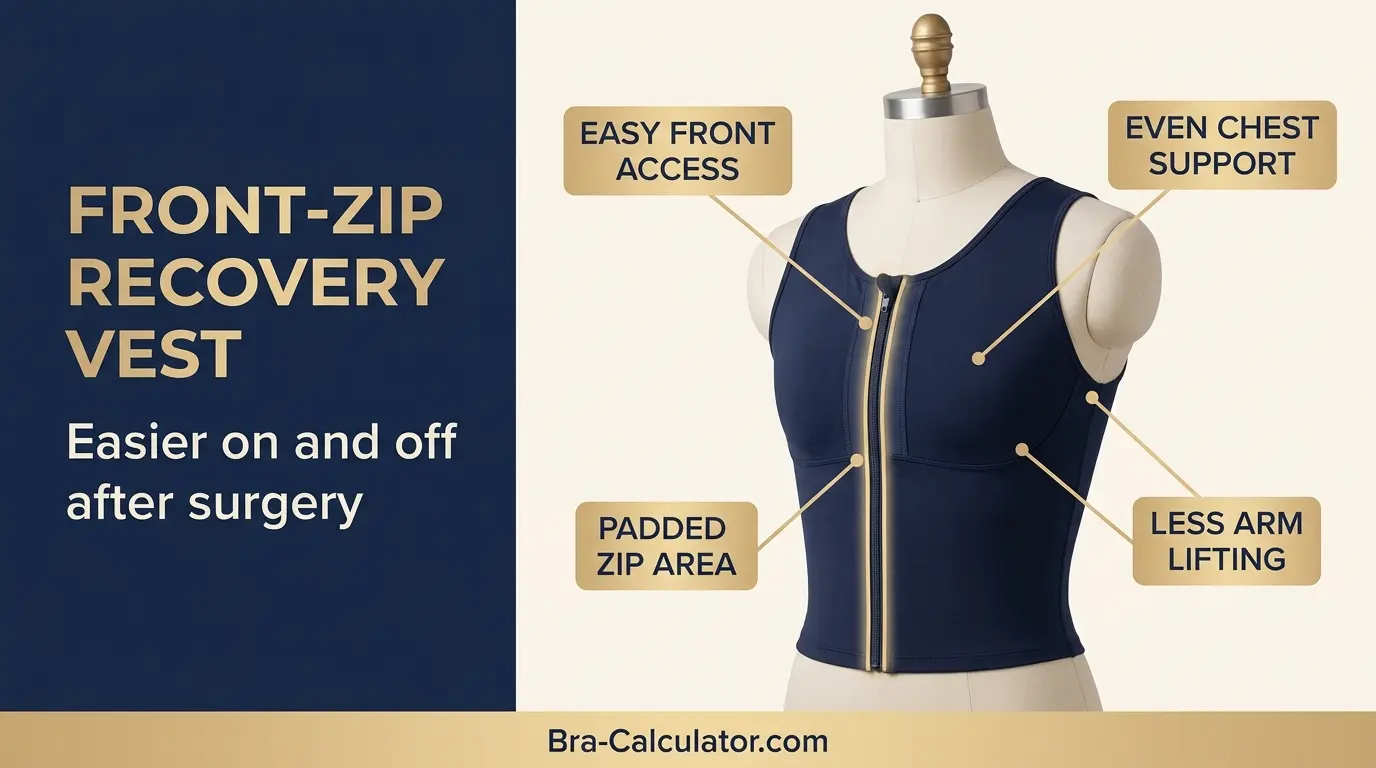 Front zip gynecomastia surgery compression garment for easier on and off recovery