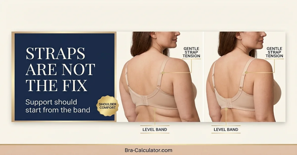 Fuller bust supportive bra features including side support cups and wide firm wings