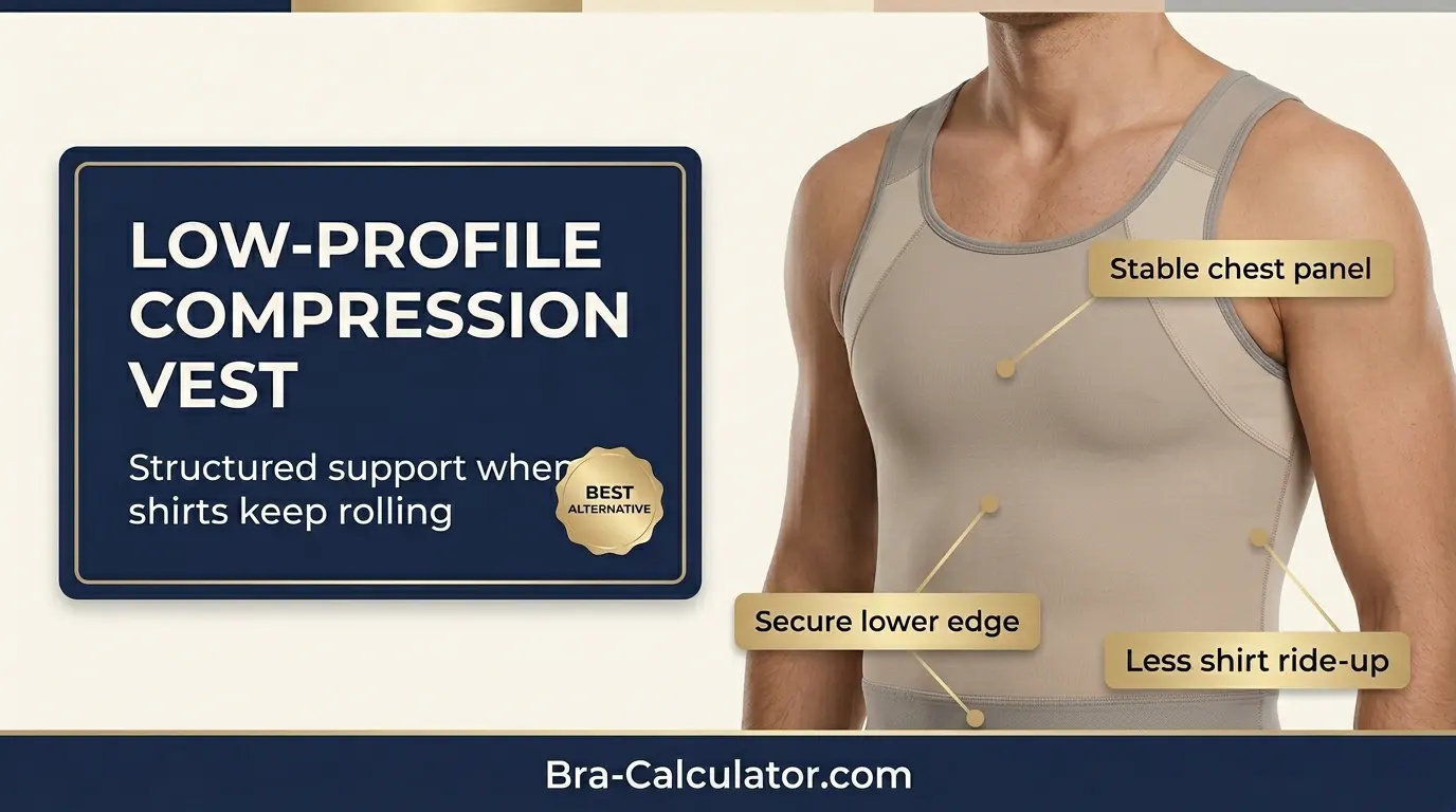 Gynecomastia compression vest that stays in place when shirts roll up