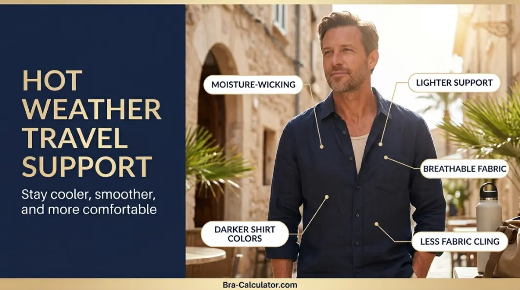 hot weather gynecomastia support for travel with breathable compression layer and relaxed shirt
