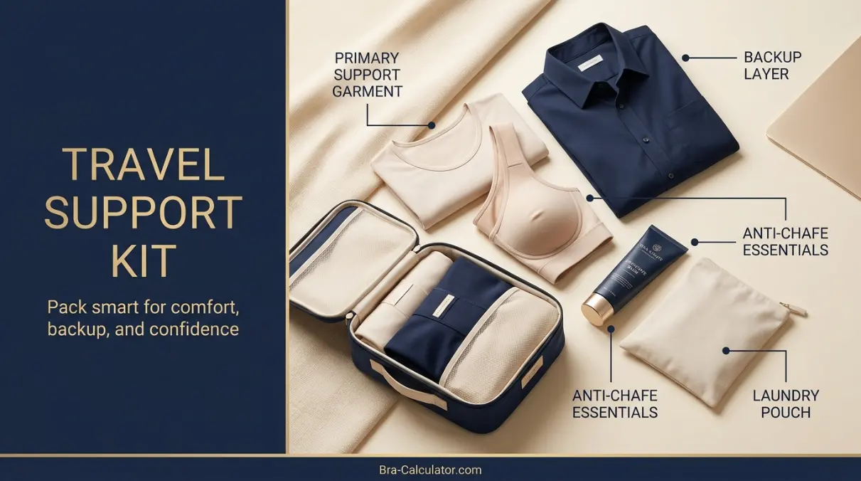 gynecomastia support for travel packing kit with spare undershirts and laundry pouch