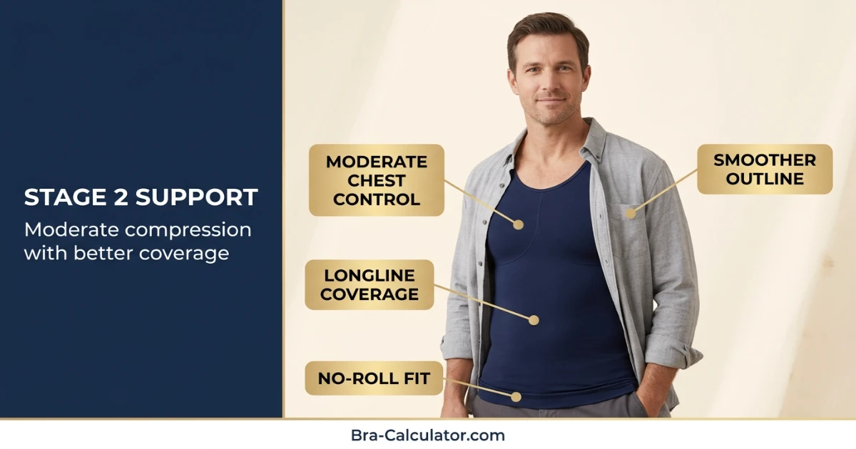 Stage 2 gynecomastia longline compression tank for moderate support