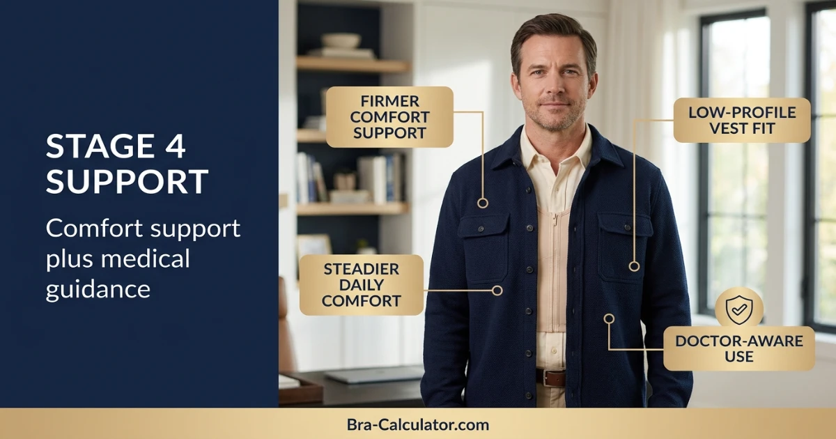 Stage 4 gynecomastia low profile support vest for comfort and movement control