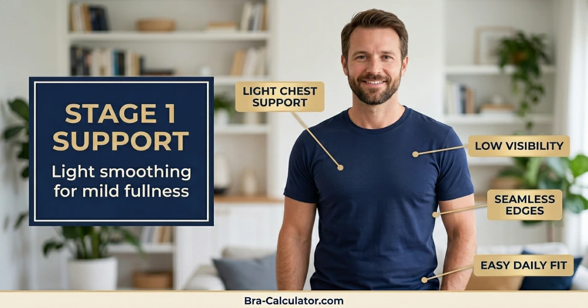 Stage 1 gynecomastia seamless compression undershirt for mild support