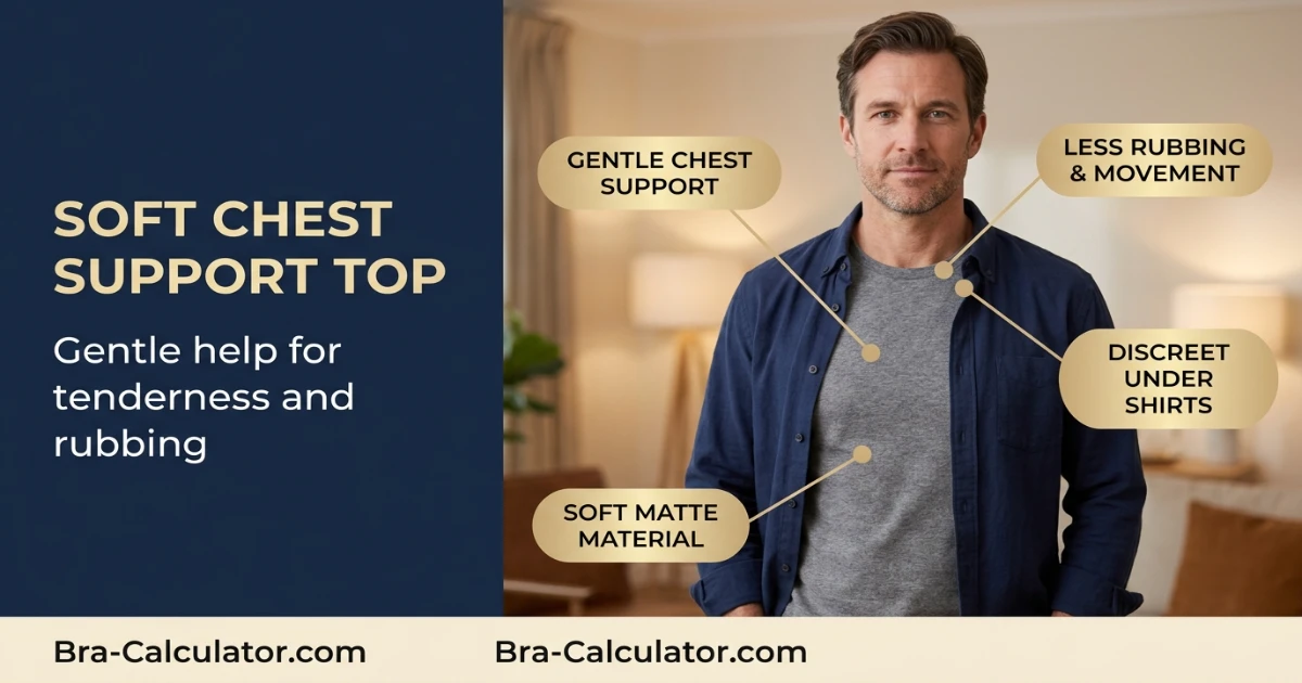 Soft support top for true gynecomastia tenderness and nipple rubbing