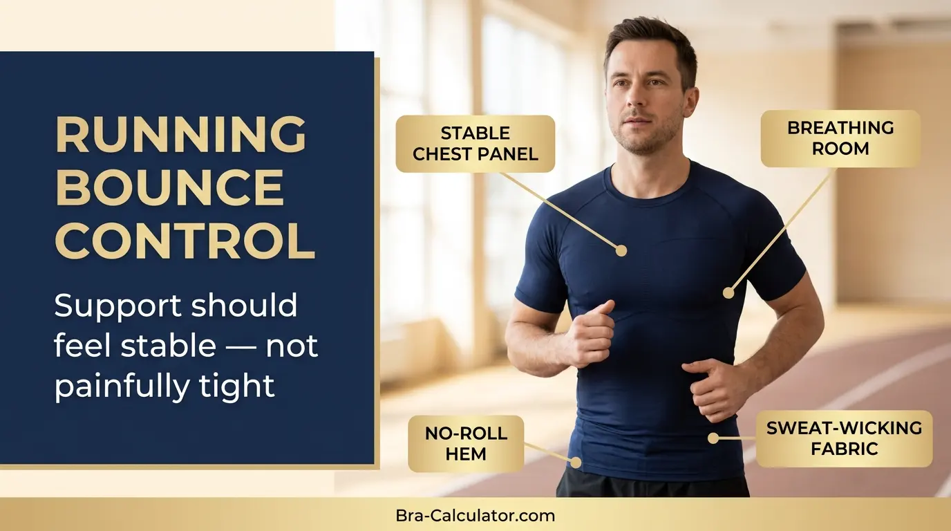 Gynecomastia support for running bounce control compression shirt guide