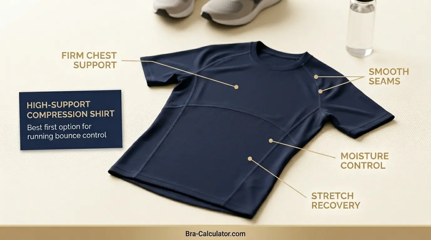 High support running compression shirt for gynecomastia bounce control