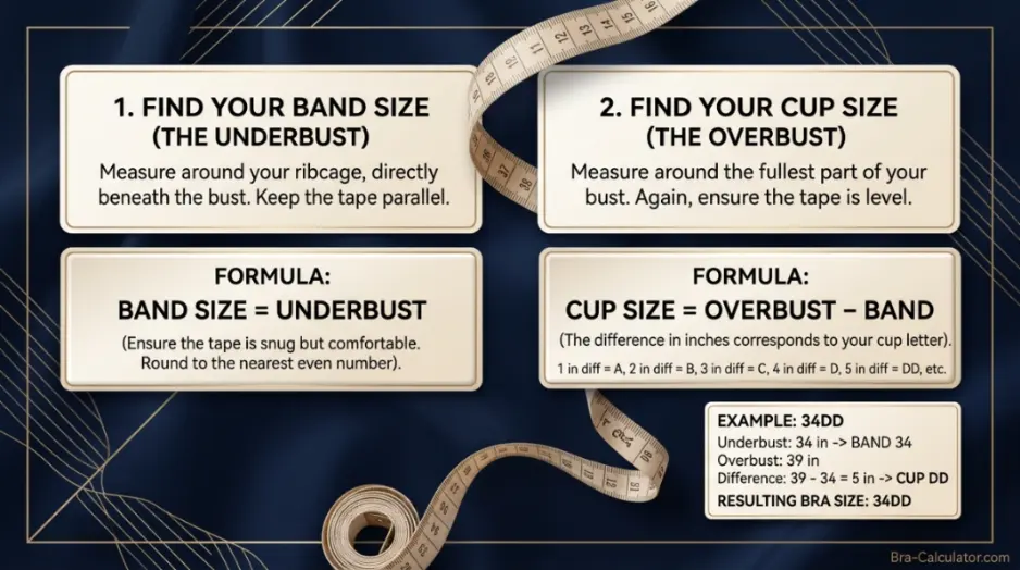 Soft tape measure used for bra sizing — underbust and overbust measurements explained