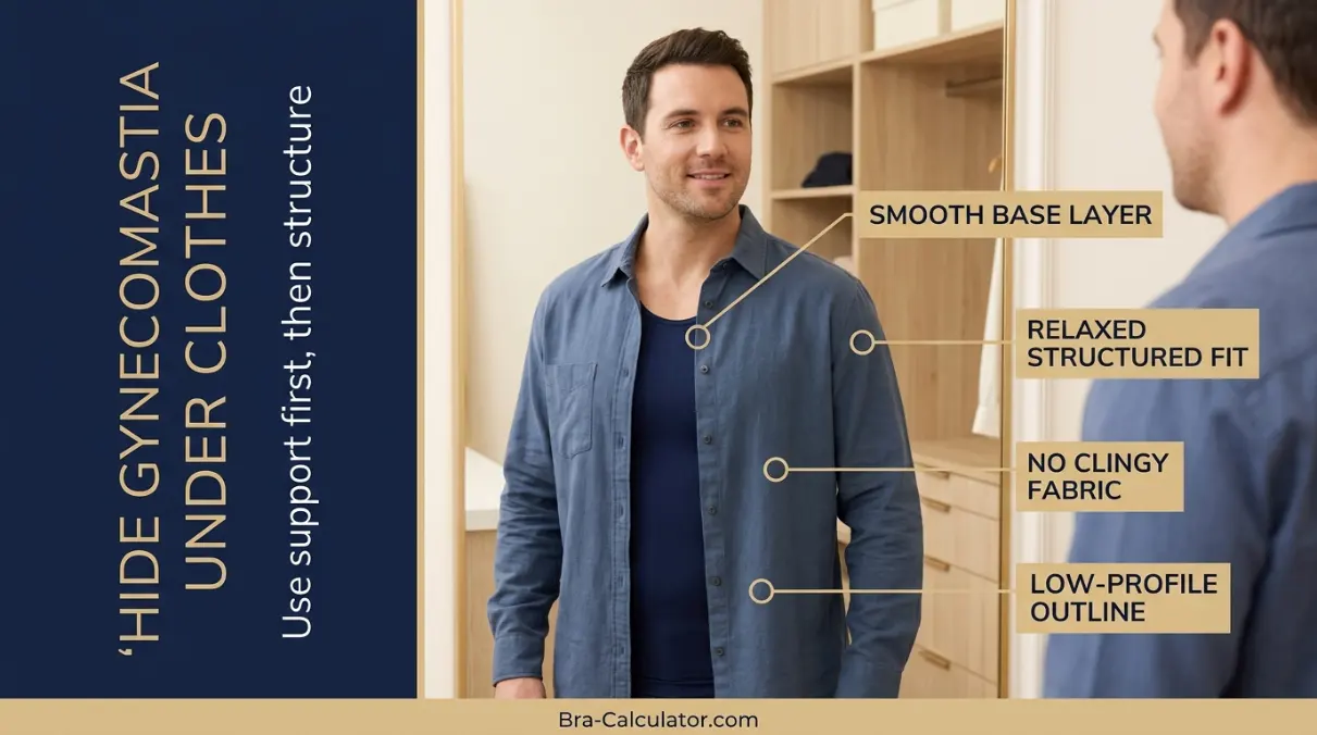 How to hide gynecomastia under clothes with compression undershirt and structured shirt layering