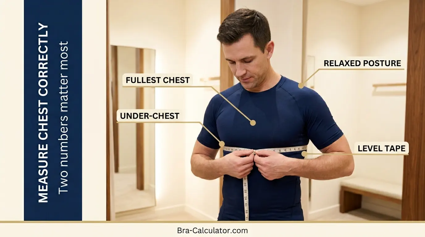 How to measure chest for gynecomastia bra showing under chest and fullest chest measurement points