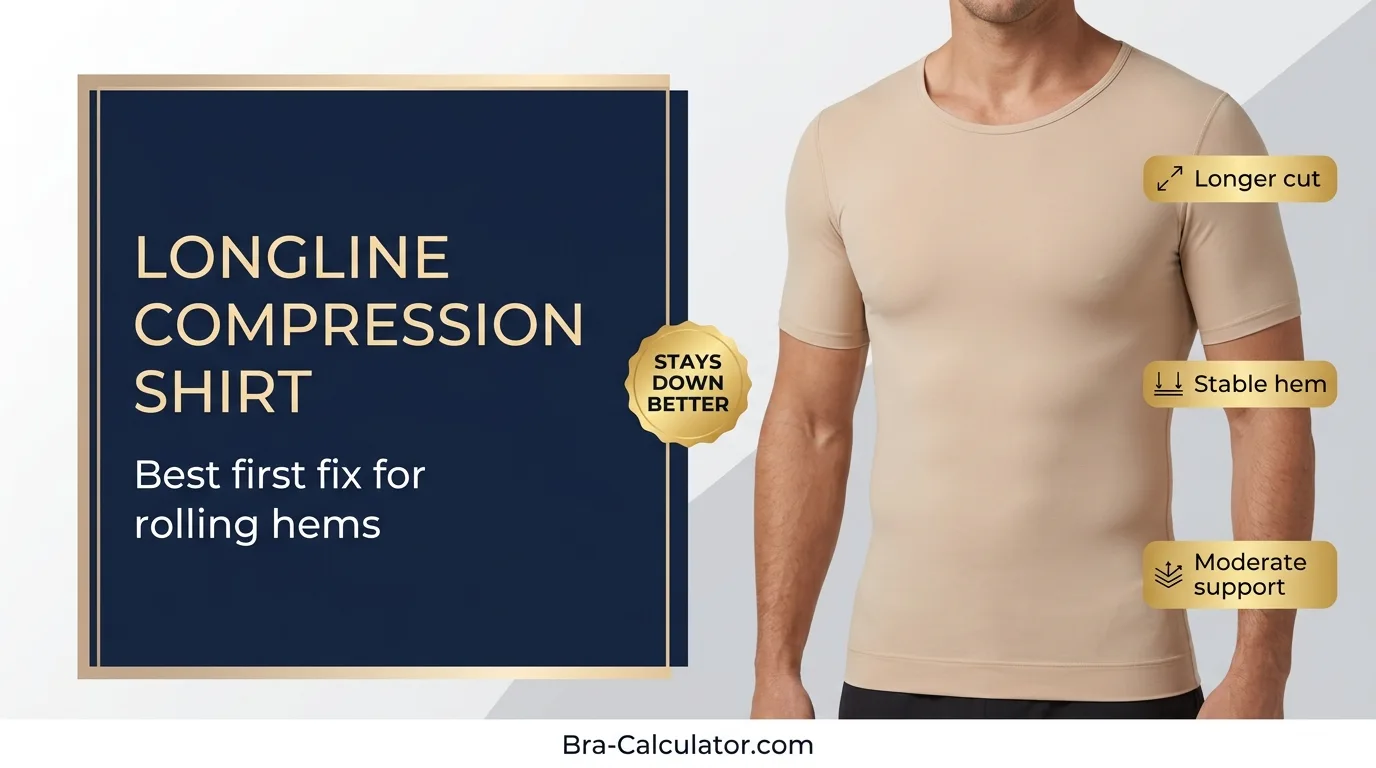Longline compression shirt for gynecomastia to stop rolling up