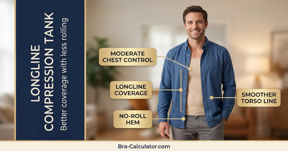 Longline compression tank for gynecomastia support results and no roll comfort