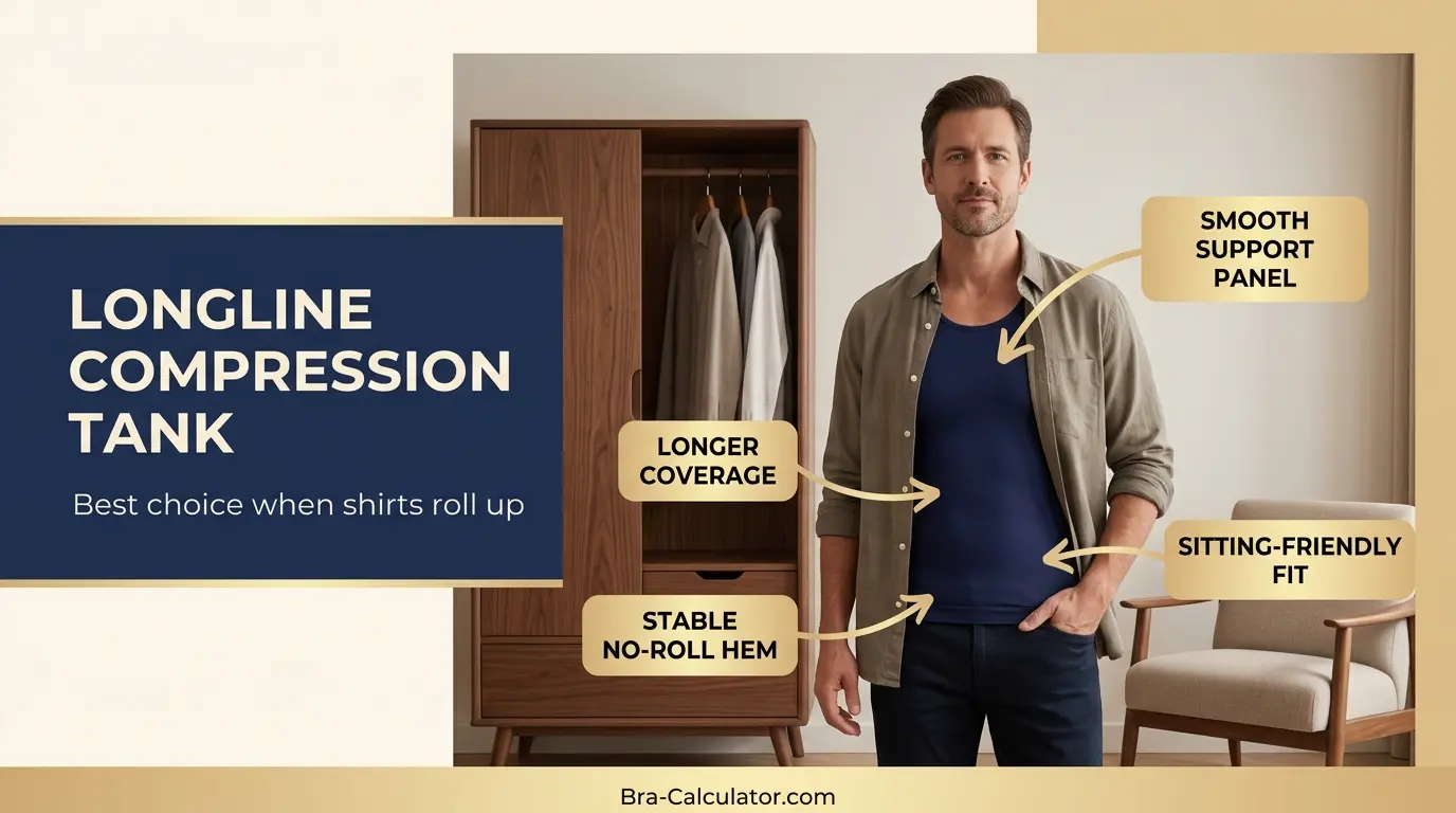 Longline compression tank for gynecomastia review with stable hem support