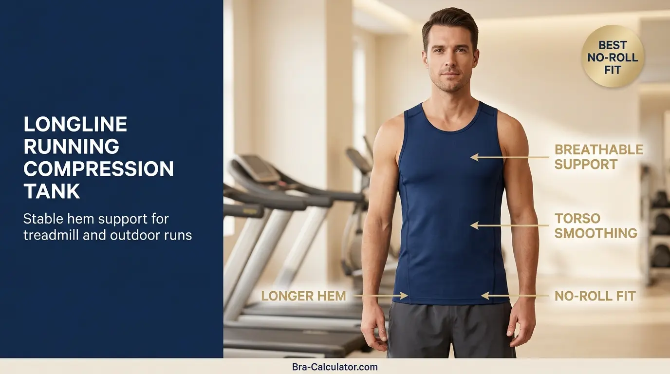 Longline running compression tank for gynecomastia no roll support