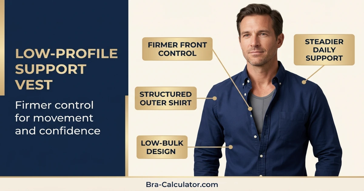 Low profile gynecomastia vest for men needing stronger chest support and confidence