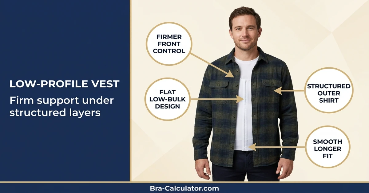 Low profile gynecomastia vest under clothes for discreet firm support