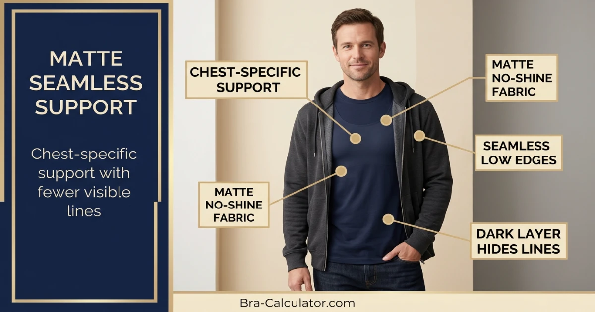 Matte seamless bra style top for men with gynecomastia under shirt