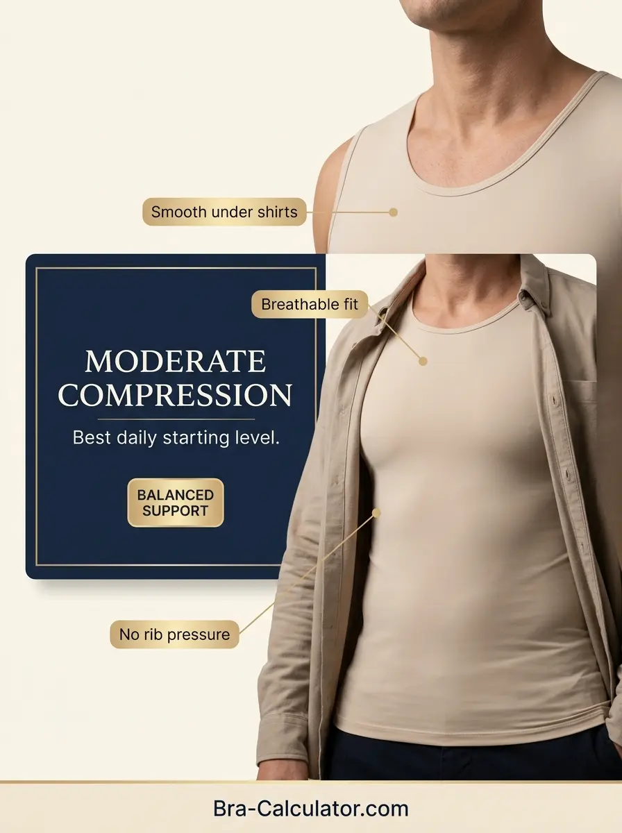 Moderate compression undershirt for gynecomastia daily support