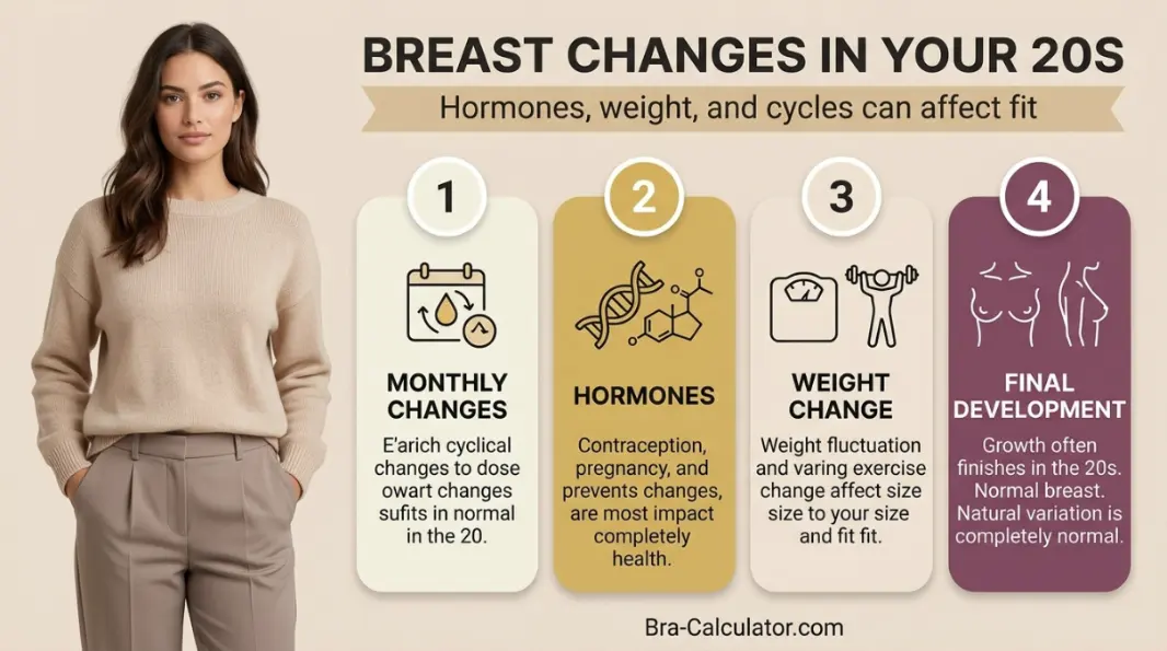 Normal breast size changes in the 20s including hormones weight and life stage factors