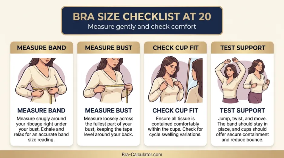 How to measure bra size at age 20 using underbust and full bust measurements