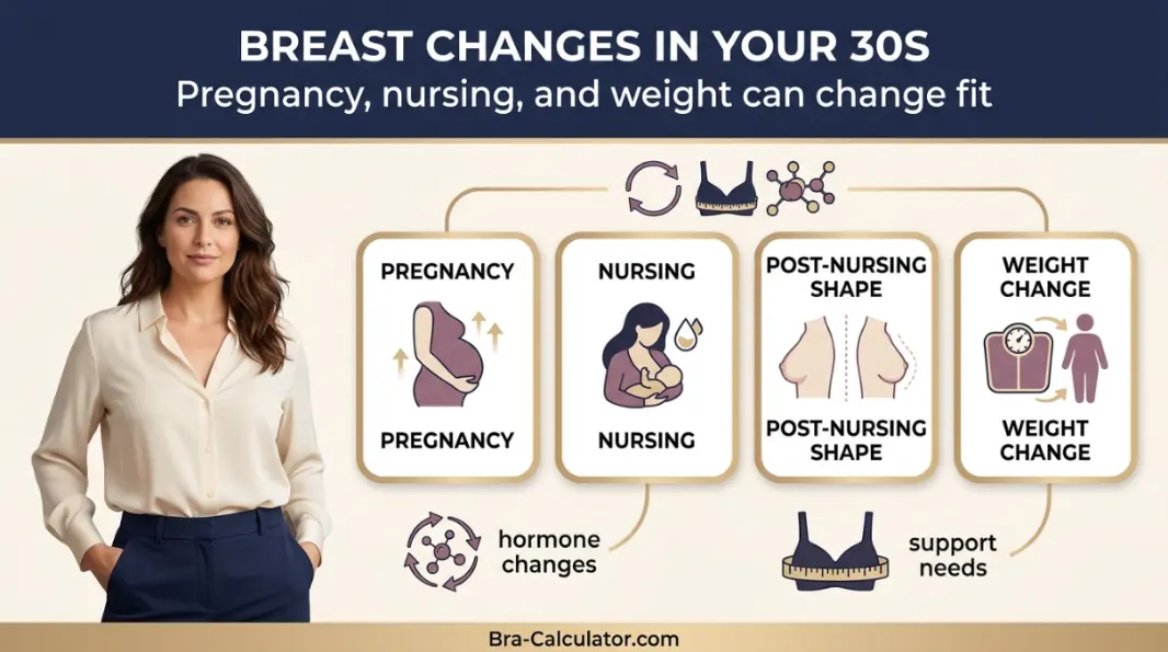 Normal breast size changes in the 30s including hormones weight and life stage factors