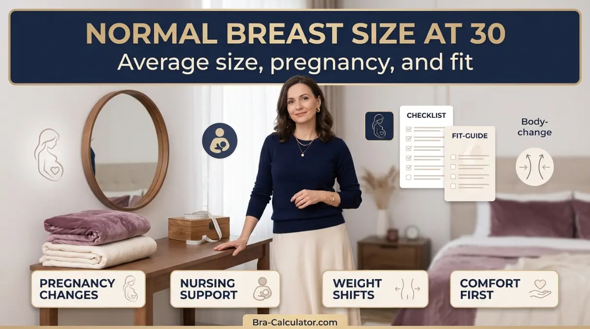 Normal breast size for a 30 year old educational bra fit guide by Bra-Calculator.com