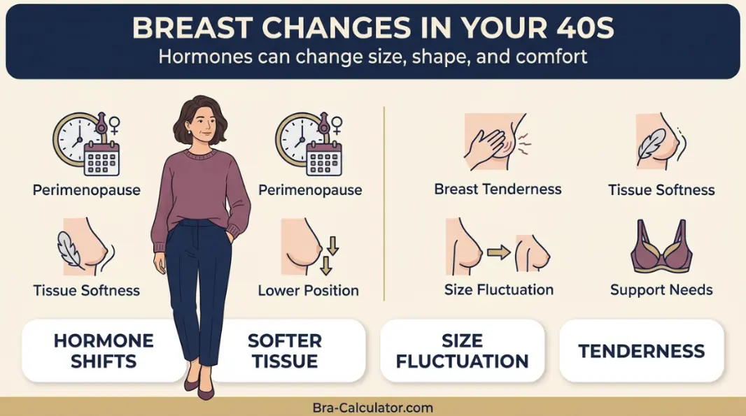Normal breast size changes in the 40s including hormones weight and life stage factors