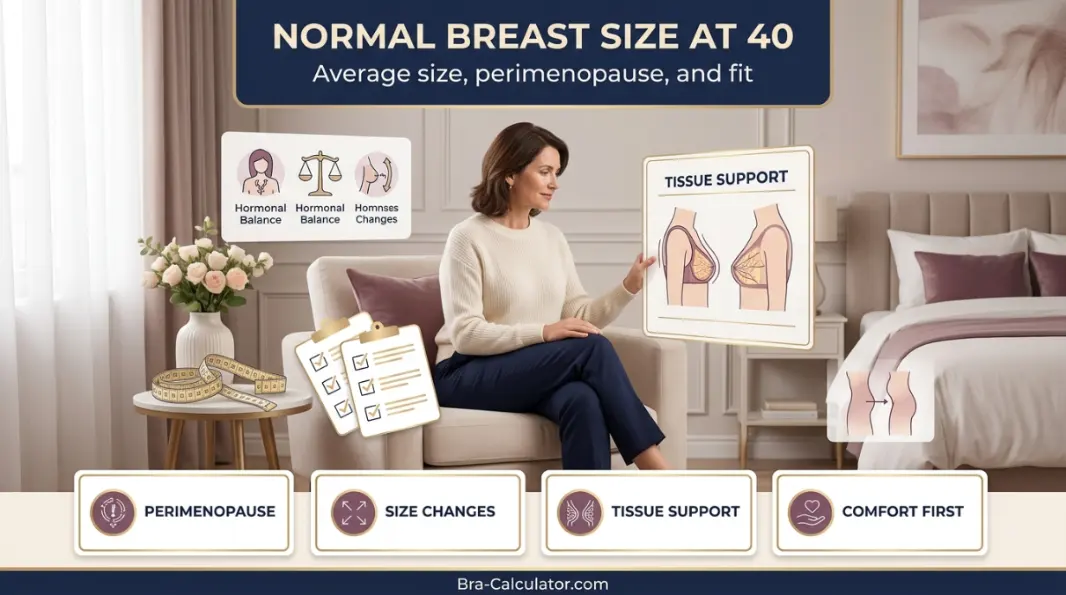 Normal breast size for a 40 year old educational bra fit guide by Bra-Calculator.com