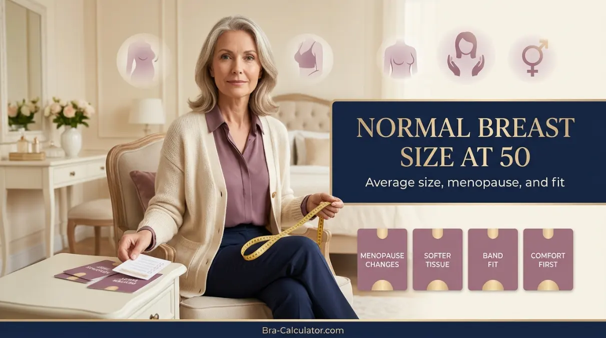 Normal breast size for a 50 year old educational bra fit guide by Bra-Calculator.com