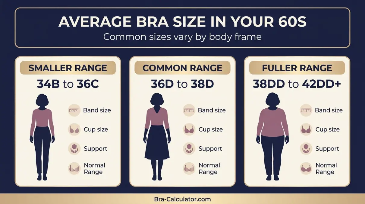 Average bra size guide for normal breast size for a 60 year old with range chart