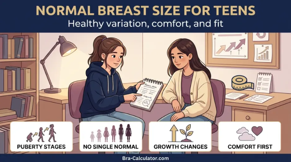 Normal Breast Size for Teens educational bra fit guide by Bra-Calculator.com