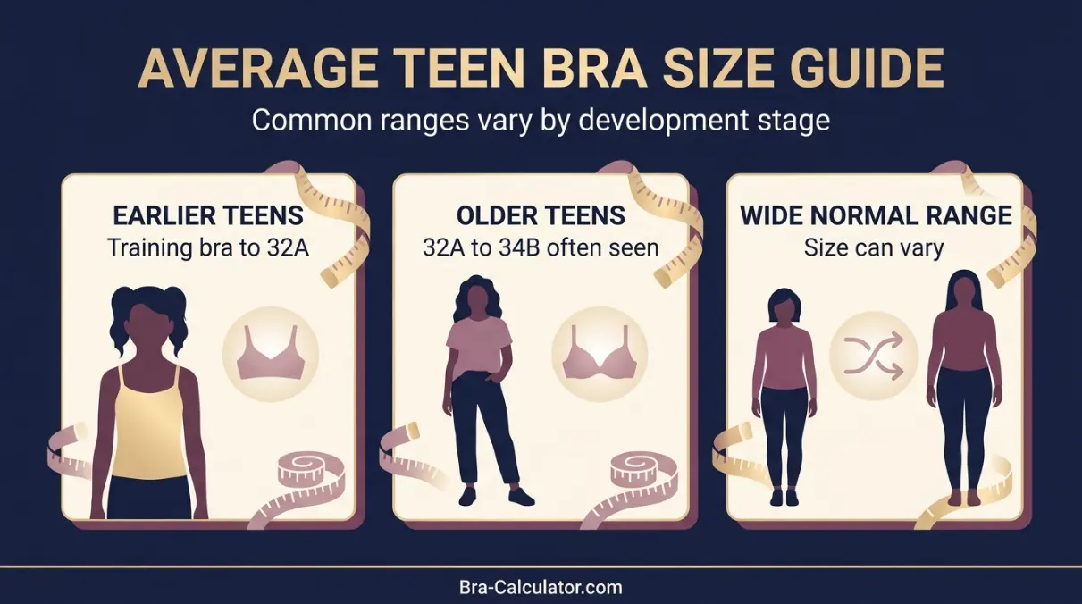 Average bra size guide for normal breast size for teens with range chart
