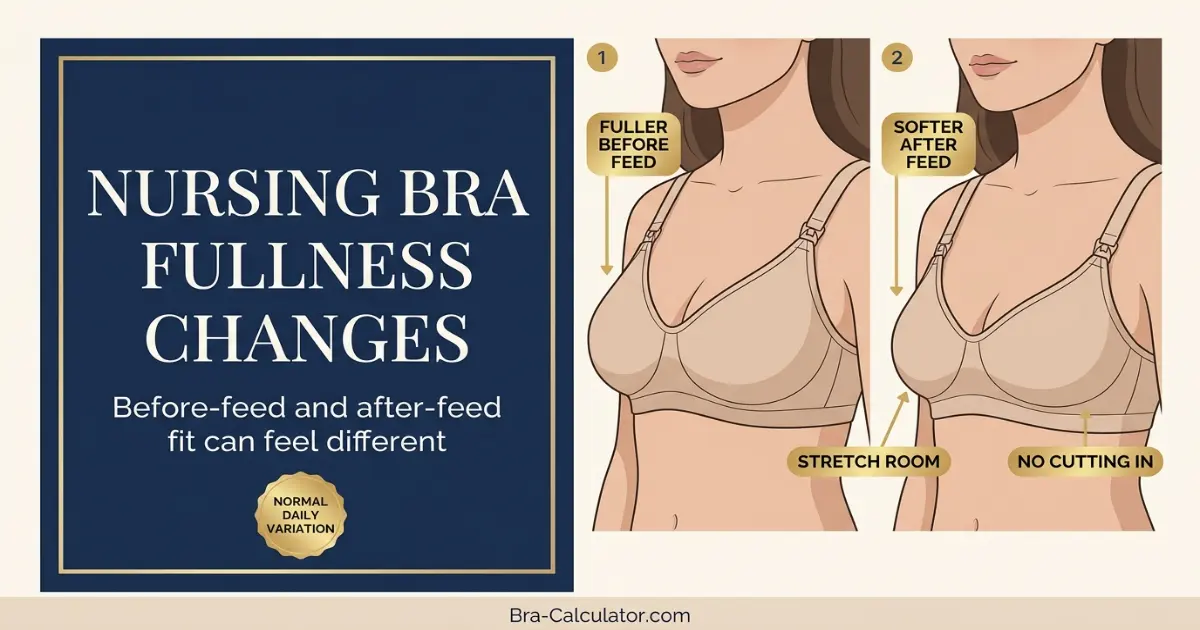 Nursing bra cup fit before and after feeding showing normal fullness fluctuation