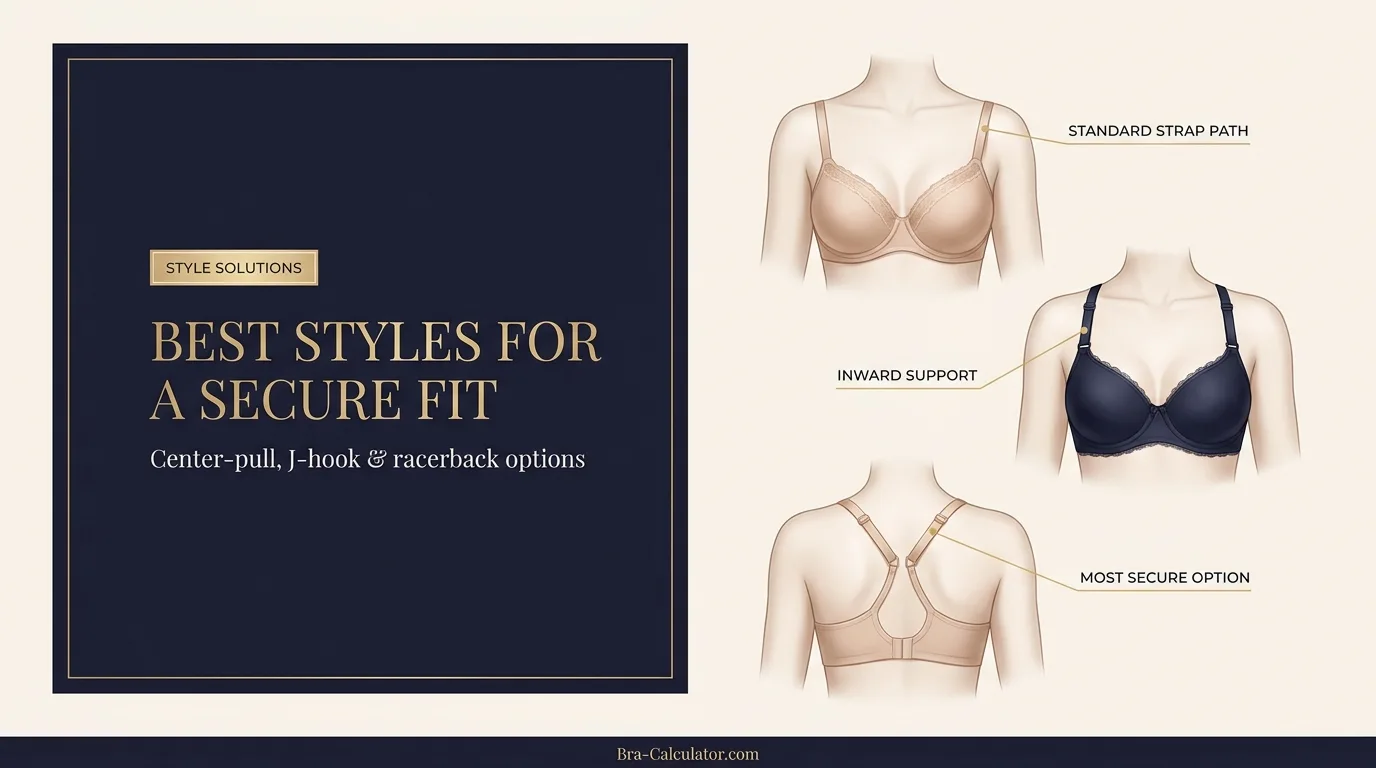 One bra strap slipping asymmetry solutions showing center pull J hook and racerback bra styles