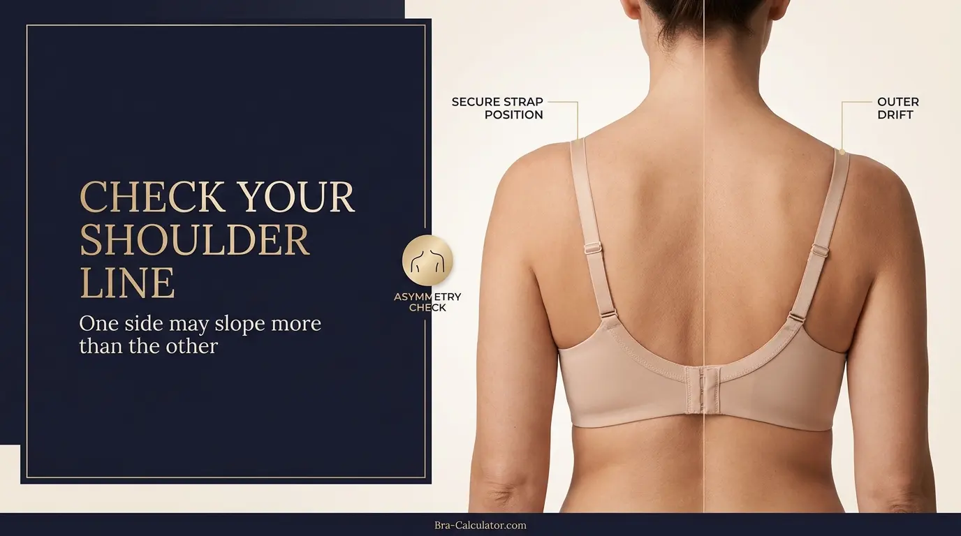 One bra strap slipping shoulder asymmetry check with left and right strap position comparison