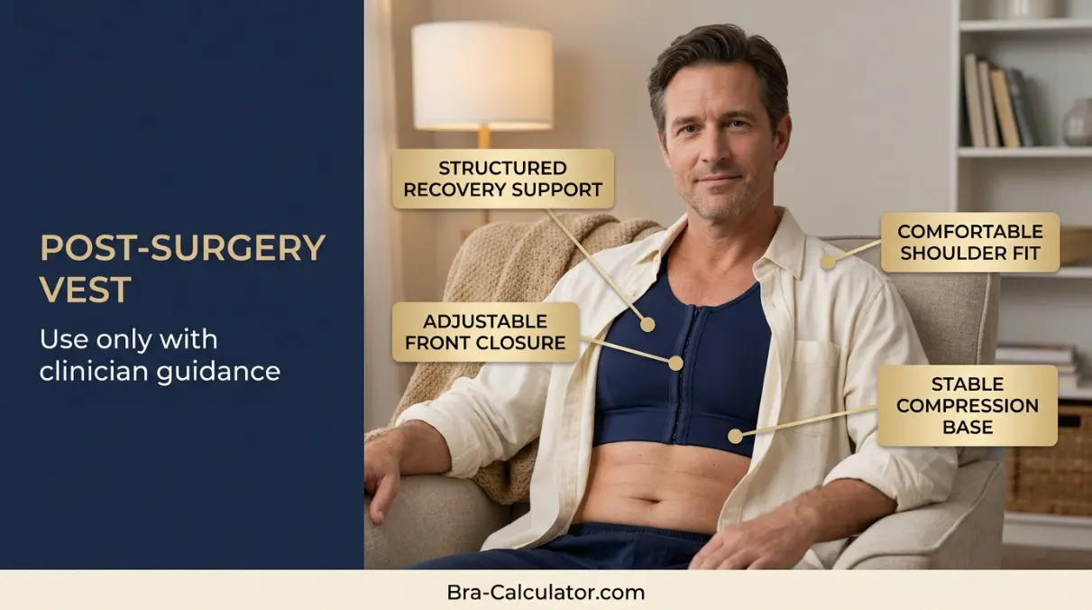 Post surgery gynecomastia compression vest for men after clinician recommendation