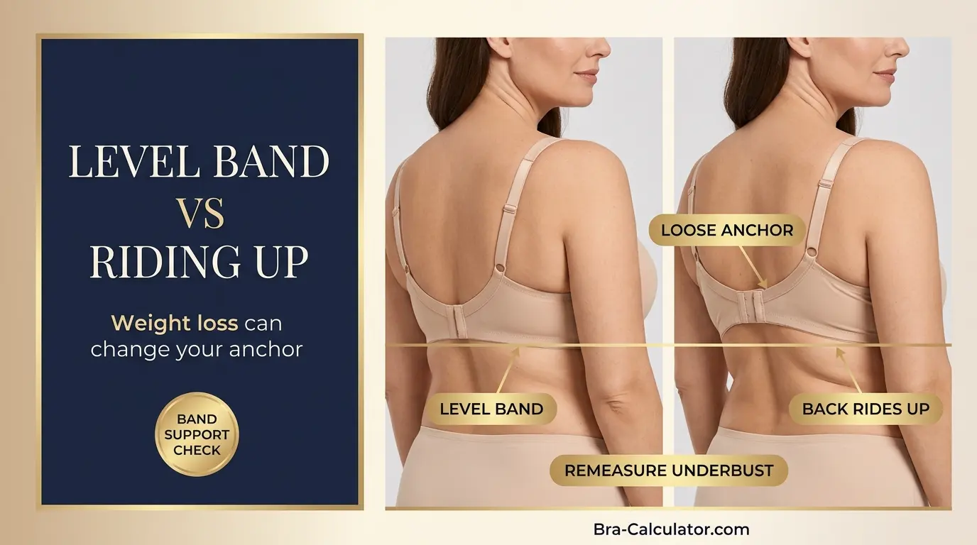 Comparison of a level bra band and a bra band riding up after weight loss