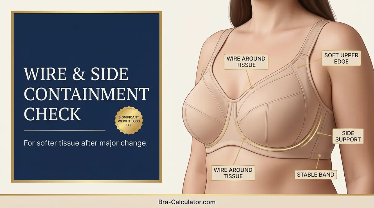 Bra wire placement and side containment guide for loose skin after significant weight loss