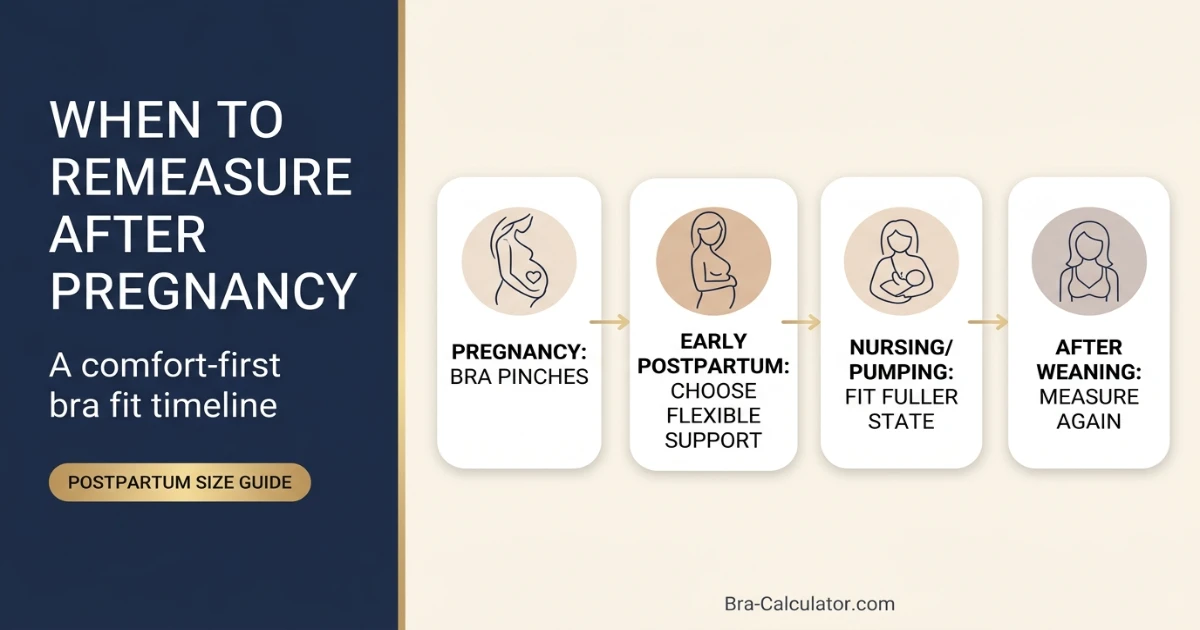 Decision tree showing when to remeasure bra size during pregnancy postpartum nursing and after weaning