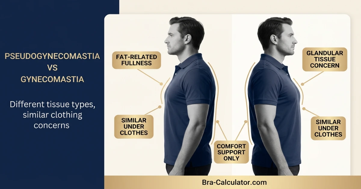 Pseudogynecomastia vs gynecomastia difference showing fat chest vs glandular tissue support options