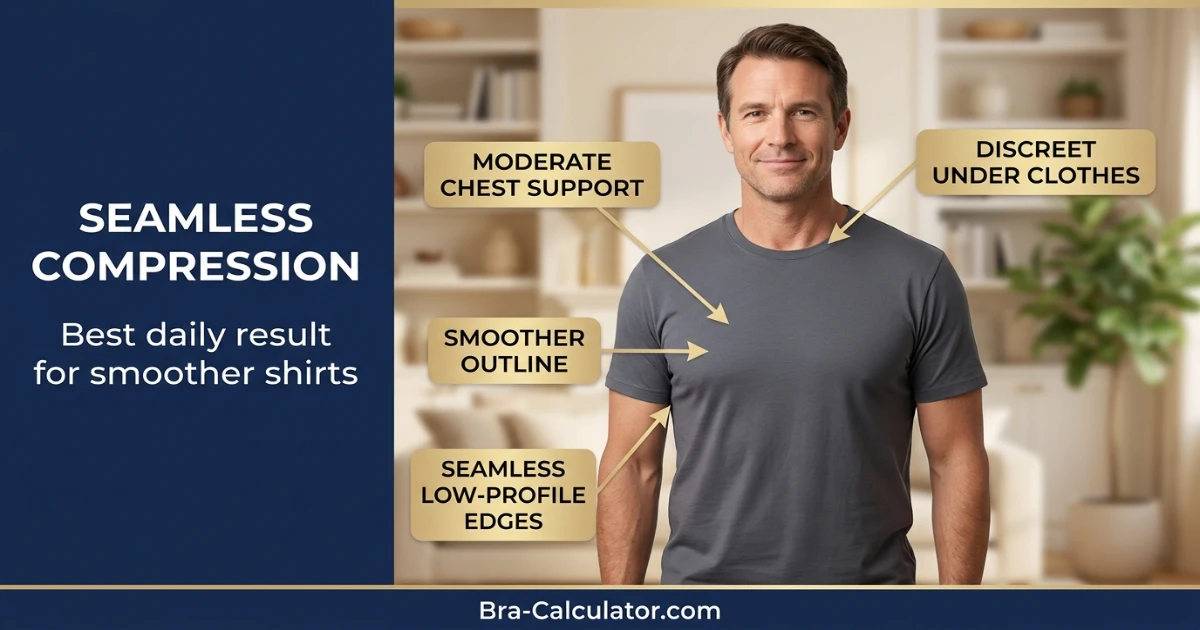 Seamless compression undershirt for gynecomastia bra results and smoother clothing comfort