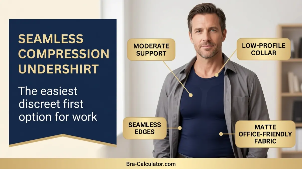Seamless compression undershirt for gynecomastia support under work shirt