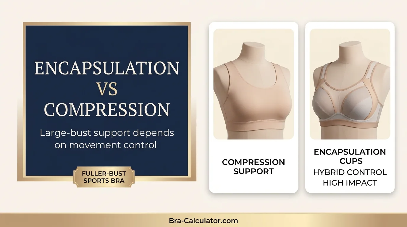 Sports bra for large bust comparison showing encapsulation support versus compression during high impact exercise