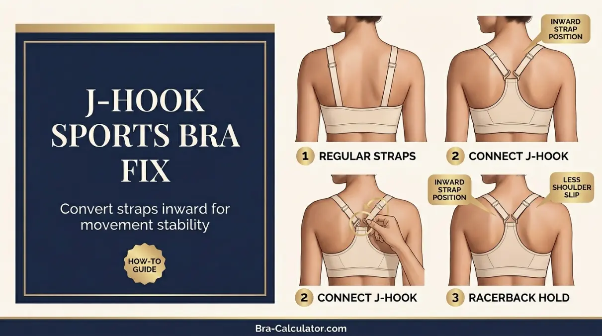 Sports bra J-hook conversion diagram changing regular straps to racerback position