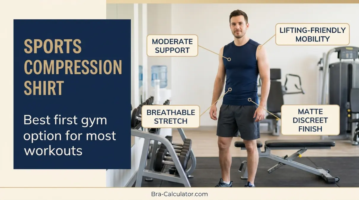 Sports compression shirt for gynecomastia support at the gym