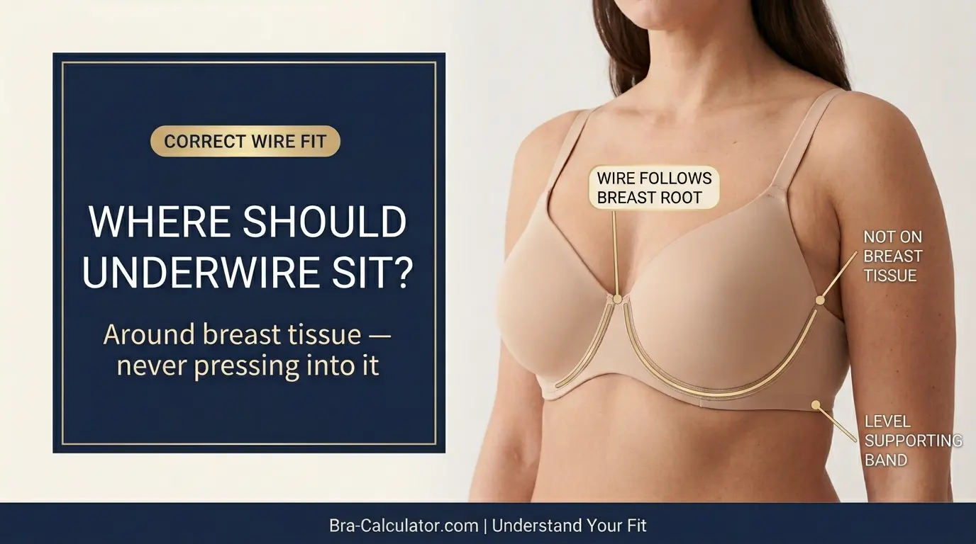Underwire bra digging in guide showing a correctly placed wire following the breast root without pressing on tissue