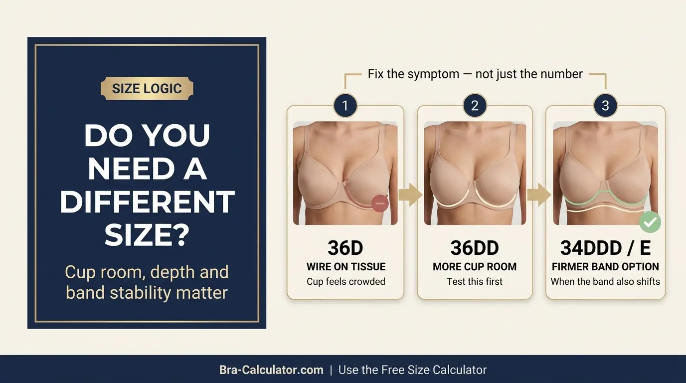 Underwire bra digging in sizing guide comparing cup increase cup depth wire profile and sister-size direction