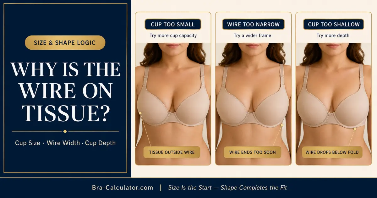 Underwire sitting on breast tissue size and shape logic showing larger cup wider wire and deeper cup solutions