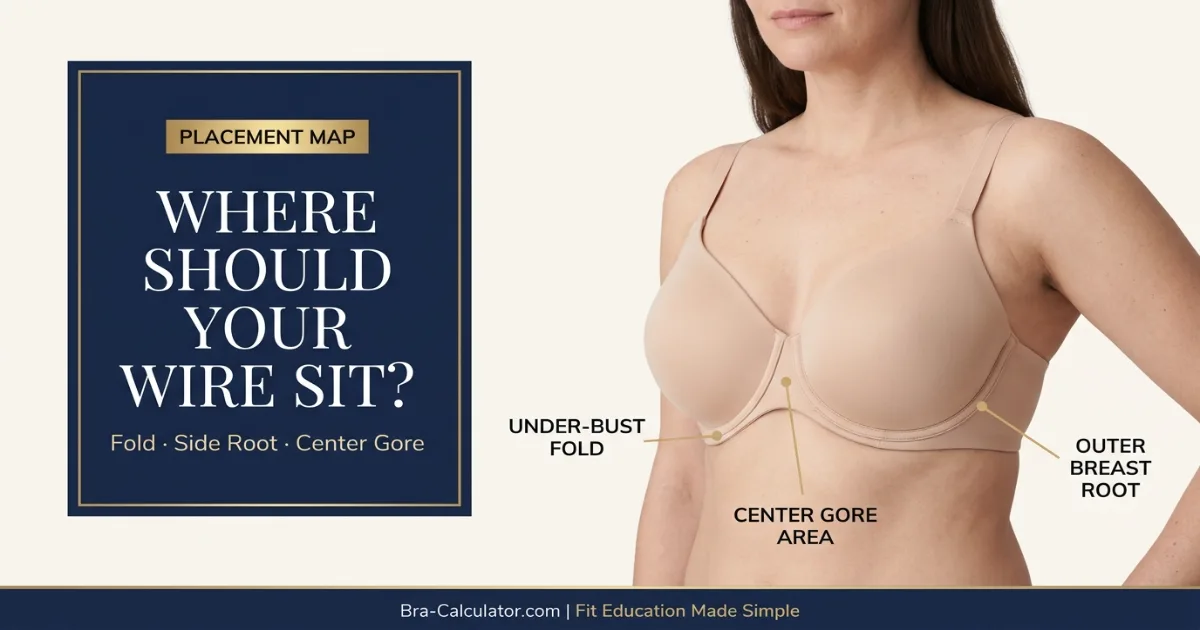 Correct bra underwire placement around breast tissue compared with underwire sitting on breast tissue